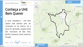 Tela com o dizer Conheça a UHE Bem Querer e mapa de Roraima