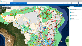 Tela com mapa do Brasil, linhas de transmissão e outros projetos de energia