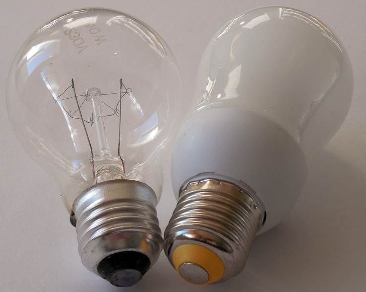 Lâmpada incandescente e lâmpada LED