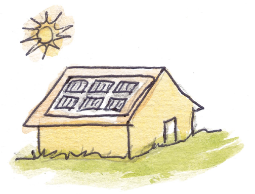 Casa com painel solar no telhado