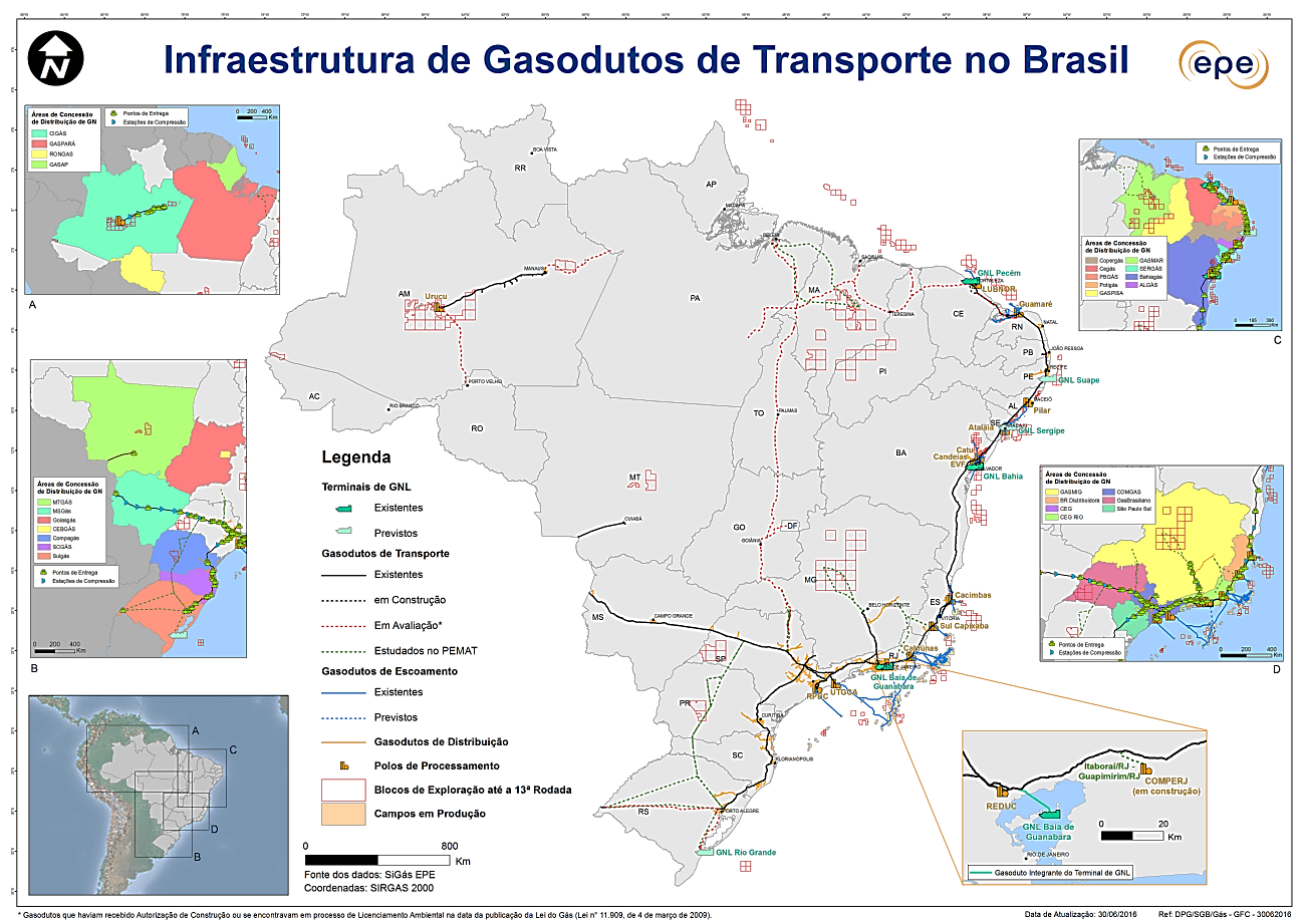 mapa gasodutos de transporte no Brasil
